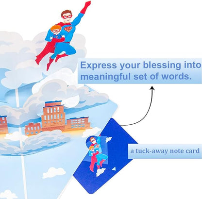 Happy Fathers Day Pop Up Card, Handcrafted 3D Super Dad Greeting Cards from Wife, Daughter, Son, Kids for Father, Husband, Grandfather, All Occasion.