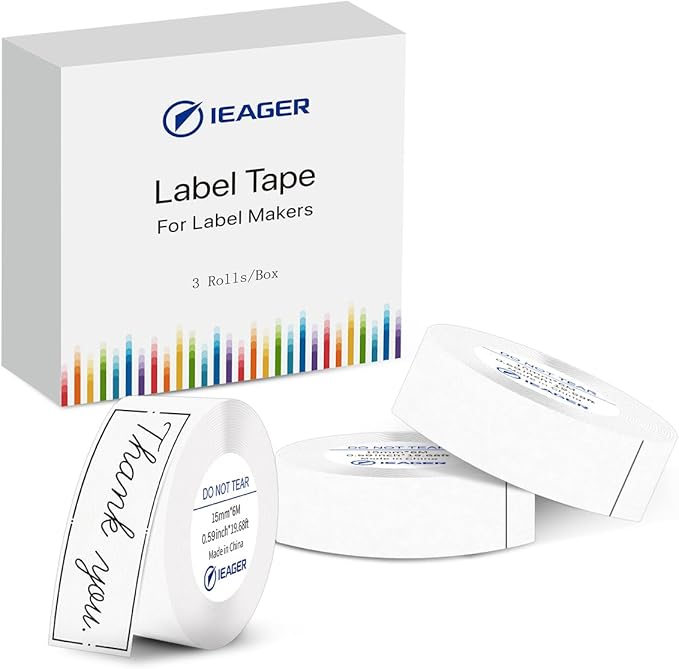 iEager Label Maker Tape, 15mm x 6m, White Continue Sticker Thermal Paper, Household Storage Labels for D30 Label Maker, Self-Adhesive Label Tape, Set of 3