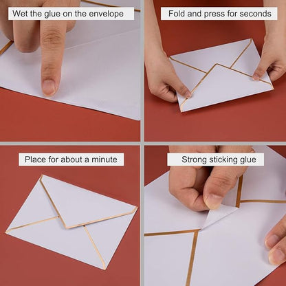50 Pack A7 Envelopes 5 x 7 Card Envelopes Self-Adhesive V Flap Envelopes with Gold Border for Office, Wedding Gift Cards, Invitations, Graduation, Baby Shower, Parties (White)