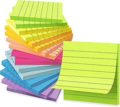 (16 Pack) Lined Sticky Notes 3x3 in Post Ruled Stickies Super Sticking Power Memo Pads Bright Colors