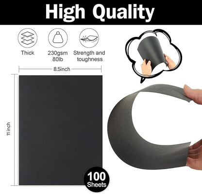 100 Sheets Black Cardstock 8.5 x 11 Thick Paper, Goefun 80lb Card Stock Printer Paper for Halloween, Invitations, Scrapbooking, Crafts, DIY Cards