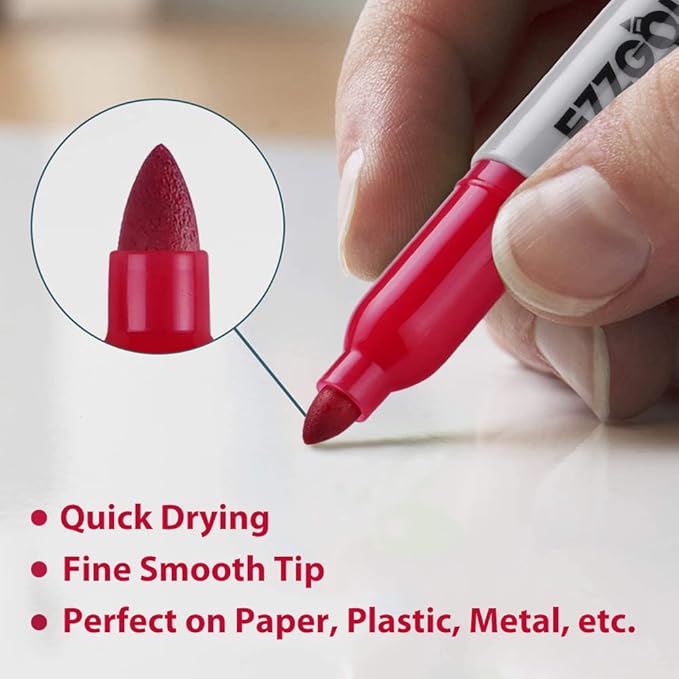 Permanent Markers Bulk, 72 Pack Red Permanent Marker Set, Fine Tip, Waterproof Markers, Premium Smear Proof Pens, Waterproof, Quick Drying, Office Supplies for School, Office, Home