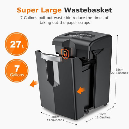 Bonsaii Heavy Duty Paper Shredder, 20 Sheet 40 Mins Large Office Crosscut Shredder for Commercial Use, Anti-Jam System & P-4 High Security Supports CD/Credit Cards/Staples, 7 Gal Pullout Bin C144-D