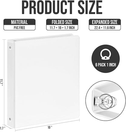 3 Ring Binder 1 Inch, IntoJoy 6 Pack Clear View 3 Hole Binder PVC-Free Fits 8.5x11 Inch Paper Flexible Round Ring Binders for School Office Home Binder Supplies (White)