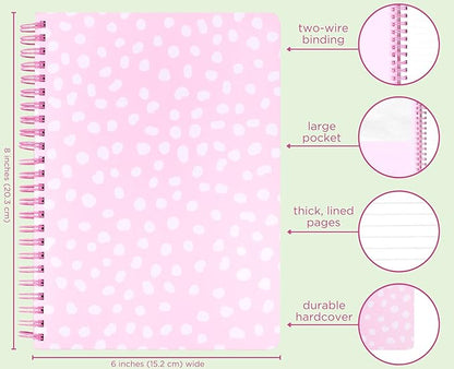 Steel Mill & Co Cute Mini Spiral Notebook, 8.25" x 6.25" Journal with Durable Hardcover and 160 Lined Pages, Pink Dots
