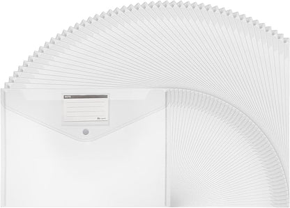 48pcs Plastic Envelopes A4,Letter Size Poly Envelopes with Snap Button,Waterproof Document File Folders with Label Pocket,Document Folders for Office Supplies,School,Home Organization(Transparent)