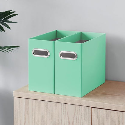 Oterri File Organizer, Small Storage Box, Cardboard File Folder Organizer, Collapsible File Box, Hanging File Organizer for Letter Size, Portable File Box with Handle, Only Box (Mint Green,2 Packs)