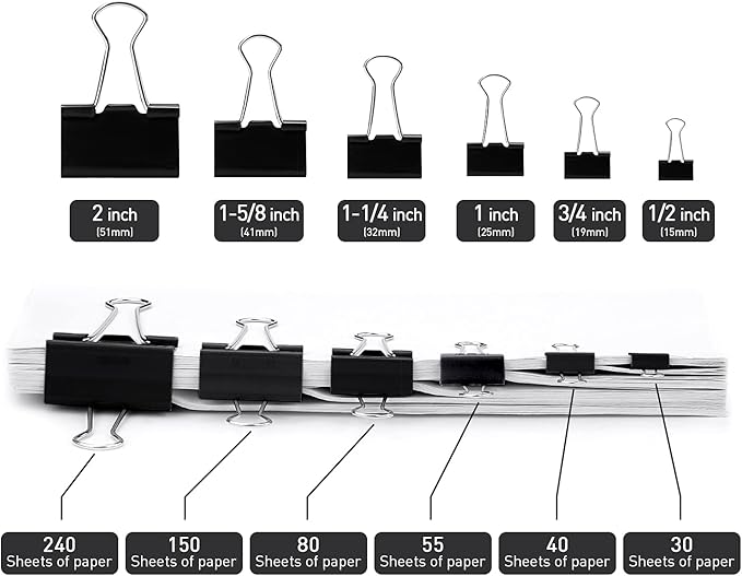 Small Binder Clips, 48 Pack, 3/4 Inch, Standard 19mm, Black, Capacity 0.31 Inch, Small Binder Paper Clips, Fold Clamp, Small Paper Clips, Office Clips, Micro Binder Clips