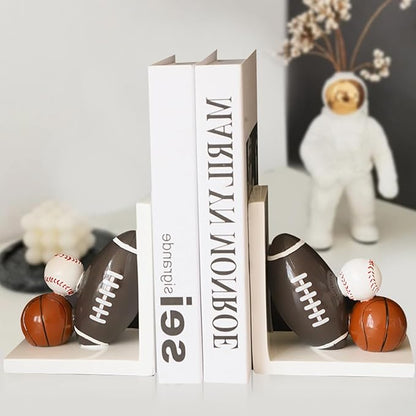 Resin Bookend Football Basketball Book Stopper Heavy Duty Bookend Modern Geometric Design for Home Library Office School Book Display