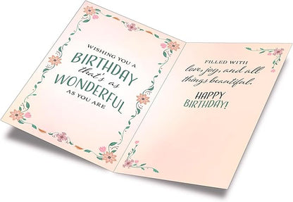 Prime Greetings Happy Birthday Card For Aunt, Made in America, Eco-Friendly, Thick Card Stock with Premium Envelope 5in x 7.75in, Packaged in Protective Mailer