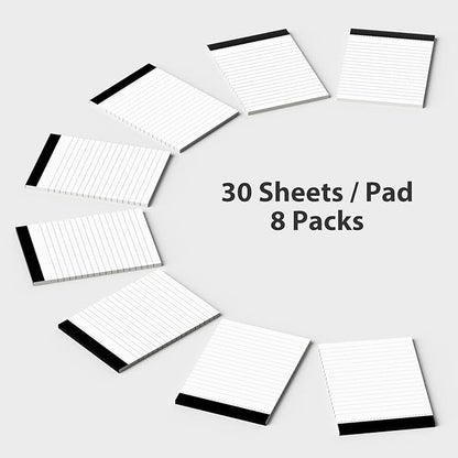 Notepad for Daily Planning and Organization of Work – 4 x 6-inches Lined Paper – Thick Bright White Paper – 30 Pages – Note Pads Ruled Pages – Pack of 8