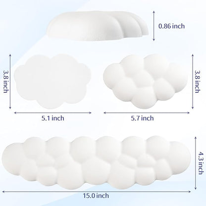 Cloud Wrist Rest Keyboard, Cloud Keyboard Wrist Pad Set with PU Leather Memory Foam, Cute Arm Rest for Palm Support, PC/Gaming Desk Accessories/Office Setup/Computer Hand Cushion - White