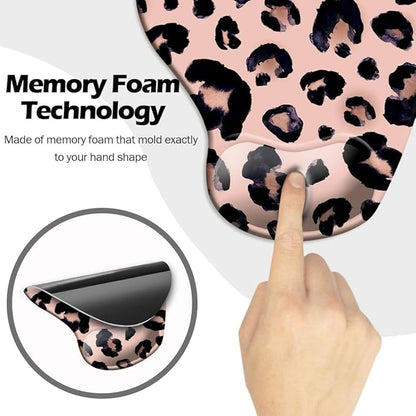 DOOKE Ergonomic Mouse Pad with Wrist Support and Coaster,Mouse Pads with Non-Slip PU Base for Home Office Working Studying Easy Typing & Pain Relief Leopard