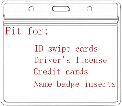 Extra Thick Horizontal ID Card Name Tag Badge Holder with Waterproof Type Resealable Zip (Holders with lanyards, 50 Packs)