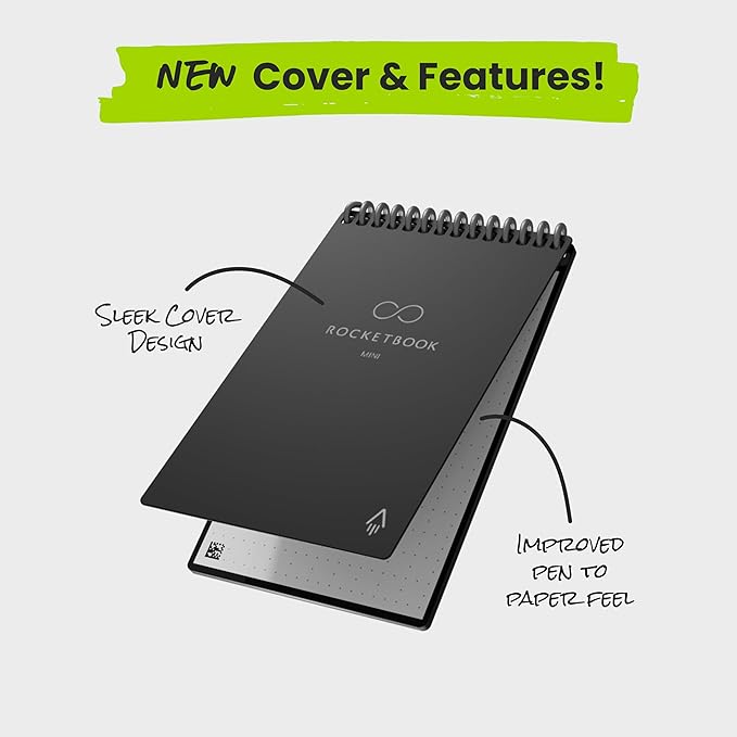 Rocketbook New Mini Reusable Smart Notepad, Pocket Size Notebook 3.5x5.5, Black - Dotted Pages, App-Connected, Erasable, Ideal for On-The-Go List Taking & Quick Notes Anywhere