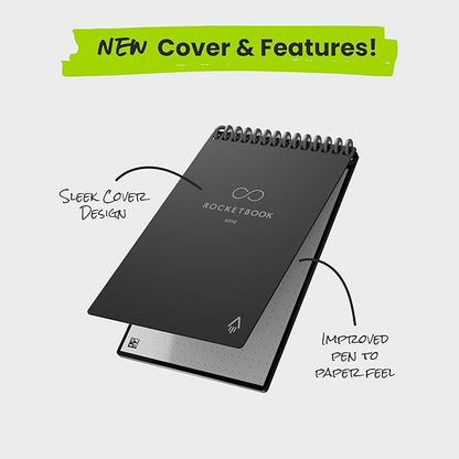 Rocketbook New Mini Reusable Smart Notepad, Pocket Size Notebook 3.5x5.5, Black - Dotted Pages, App-Connected, Erasable, Ideal for On-The-Go List Taking & Quick Notes Anywhere