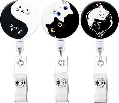 Retractable Badge Reel, Badge Holder with Alligator Clip, Cute Badge Clip on ID Name Card Holders for Nurse Doctor and Office (3Pack Pretty Cats)