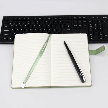 A5 Hard Cover Notebook with Pen Holder, Gold Edges & 180° Lay Flat - Large 5x8.25 Lined, Bookmark, Gift Box - Durable Journal for Office, Study, Travel - Writers, Students (Grass Green)