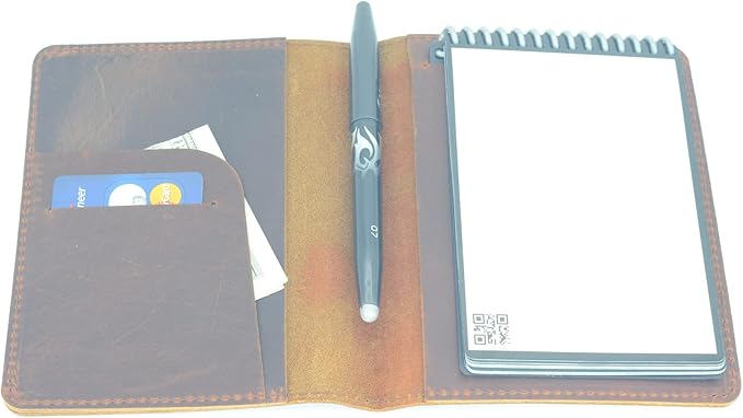 JJNUSA Compatible with Rocketbook Mini Cover Smart Business Handmade Distressed Genuine Leather Journal Notebook Cover for Card Holder Mini 3.5" x 5.5" Brown