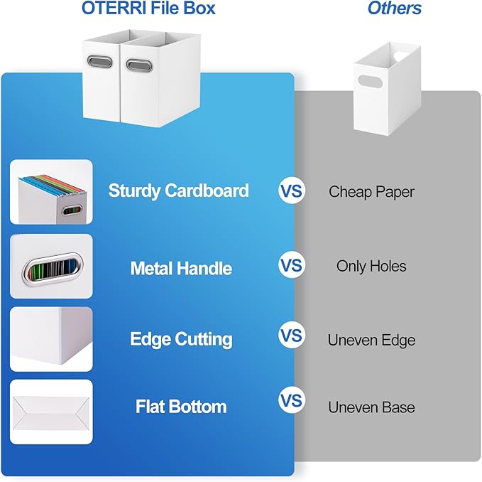 Oterri File Organizer, 4 Packs Small Storage Box, Cardboard File Folder Organizer, Collapsible File Box, Hanging File Organizer for Letter Size, Portable File Box with Handle, Only Box（White）