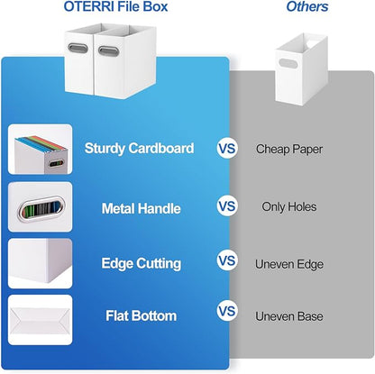 Oterri File Organizer, Small Storage Box, Cardboard File Folder Organizer, Collapsible File Box, Hanging File Organizer for Letter Size, Portable File Box with Handle, Only Box（White，8 Packs）