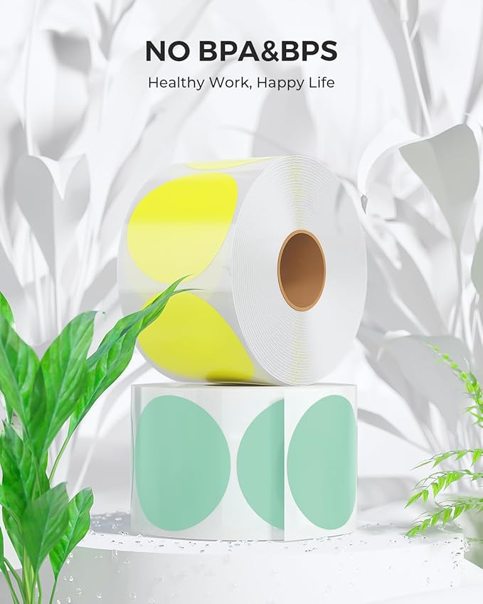 MUNBYN 2 Inch Circle Color Thermal Sticker Labels, Self-Adhesive Round Direct Thermal Labels, Multi-Purpose Roll Thermal Stickers for Business-4500 Labels/6 Rolls, 6 Colors