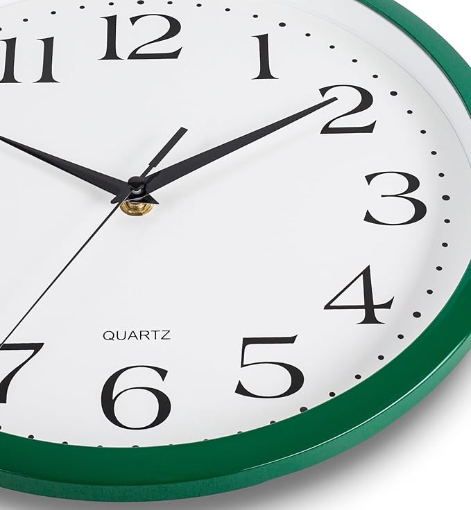Bernhard Products Hunter Green Wall Clock Silent Non Ticking - 12 Inch Quality Quartz Battery Operated Round Easy to Read Home/Kitchen/Office/Classroom/School Clock