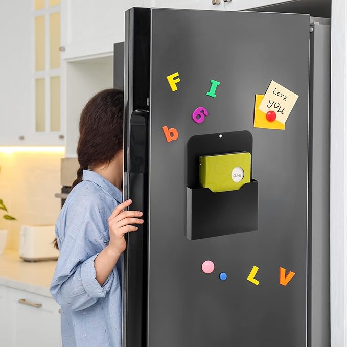 Black Magnetic File Holder - Magnetic Paper Holder, Pocket Organizer Office Supplies Storage