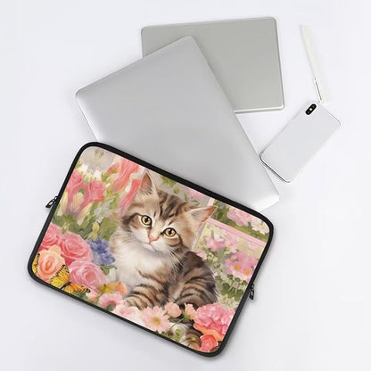 Cat Rose Printed Laptop Bag for Women Men, Lightweight Laptop Briefcase 15 Inch Shockproof Computer Carrying Cover with Zipper, Easy to Carry Laptop Case Bag for Daily Commuting
