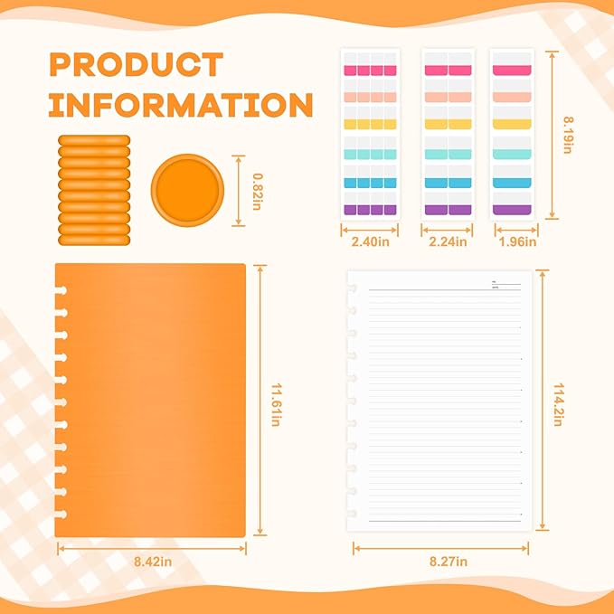 Discbound Notebook, 8-Disc Disbound Planner with Removable Pages, 180 Pages Spiral Notebook, Poly Cover Discbound Planner for Work, Travel, Note Taking(With Index Sticker),Orange,A4