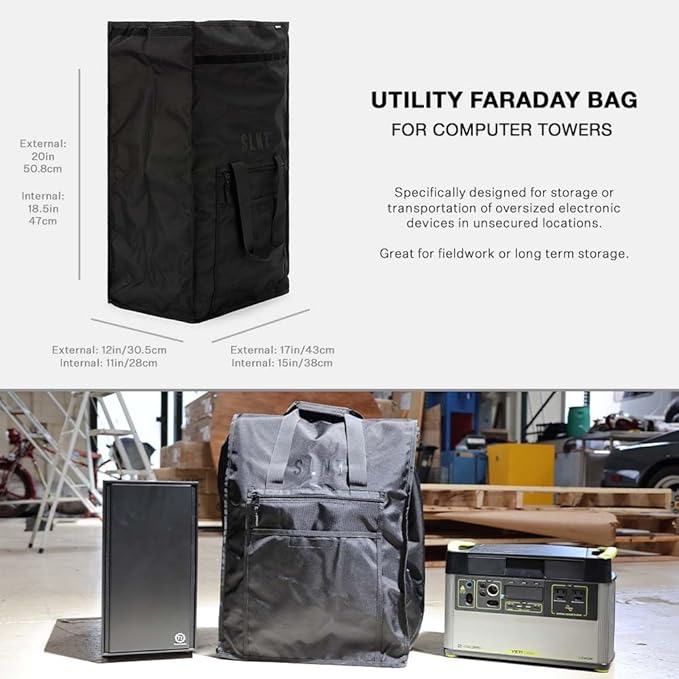 SLNT Utility EMP-blocking Faraday Bag for Computer Towers & Gaming Consoles - Military-Grade Water Resistant Nylon, Blocks EMP & Solar Flare to Protect Electronics from Damage