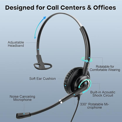 MKJ Cisco Headset for Office Phones Corded RJ9 Telephone Headset with Microphone Noise Cancelling for Cisco CP-7841 7861 7941G 7942G 7945G 7960G 7962G 7965G 7975G 8811 8845 8851 8861 8865 9951 9971