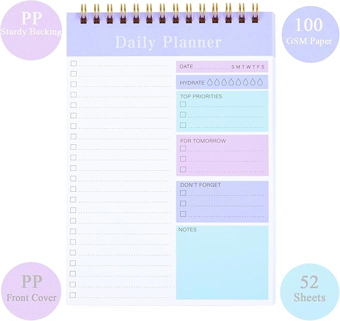 To Do List Notepad, 52 Sheets Undated Daily Planner 2024, 5.2"x7.8" To Do List Notebook, Do List Planner for Home School/Office Supplies