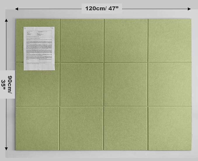 Large Cork Board Alternative - 47"x35" 12 Pack Felt Wall Tiles with Safe Removable Adhesive Tabs, Cork Wall Tiles Cork Board for Home Office Pin Board Tack Board 48 x 36 - Spring Green