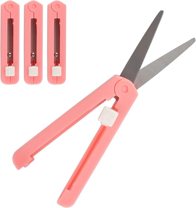 JubileeYarn Push Open Folding Safety Scissors - Pink - 3 Pairs