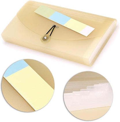 BTSKY Expanding File Folder - 13 Pockets, Small Accordion File Folder, Expandable Card Ticket Holder, Plastic Business Document Organizer, Khaki Translucent