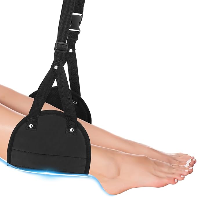 Airplane Foot Rest, Airplane Foot Hammock with Premium Memory Foam, Adjustable Length Foot Hammock for Plane Travel, Airplane Footrest Relax Your Feet in The Train Office&Home, Black