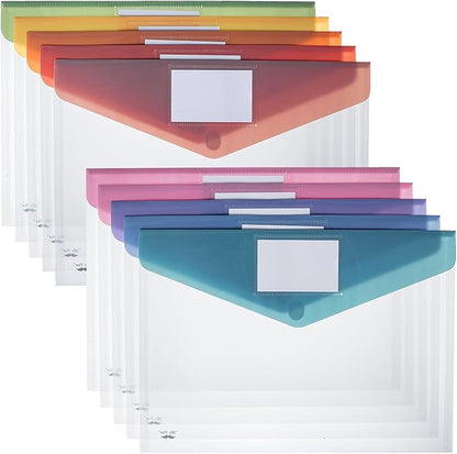 Mr. Pen- Plastic Envelopes, 10 Pack, A4, Letter Size, Colorful Flaps, Plastic File Folder with Label Pocket, Plastic Envelopes with Snap Closure, Plastic File Folders, Plastic Envelopes for Documents