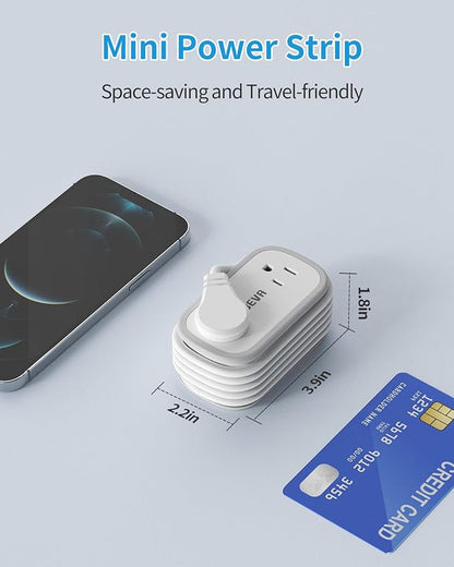 BEVA Travel Power Strip, Flat Plug Power Strip with Retractable USB C Cable, 5 FT Short Extension Cord with 2 AC Outlets 3 USB Ports(1 USB C), Small Portable Travel Accessories, Cruise Ship Essentials