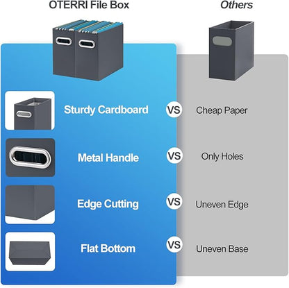 Oterri File Organizer, Small Storage Box, Cardboard File Folder Organizer, Collapsible File Box, Hanging File Organizer for Letter Size, Portable File Box with Handle, Only Box (Dark Grey,6 Packs)