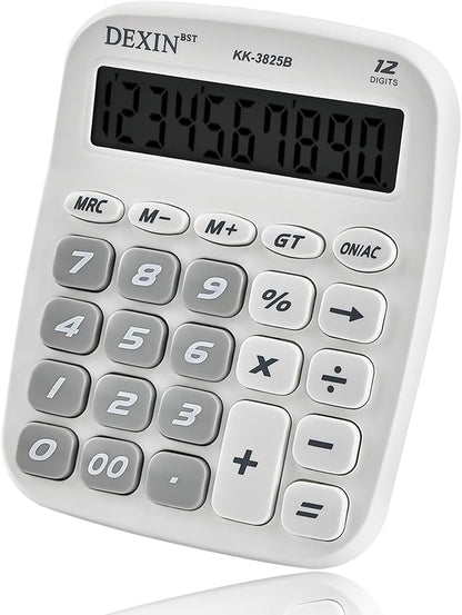 Cute Calculators Desktop, 12 Digit Basic Calculator with Big Buttons, Aesthetic Desk Accessories Large LCD for Office School Supplies (White)
