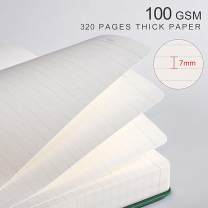 EMSHOI Lined Journal Notebook, 320 Numbered Pages, A5 College Ruled Notebook, with 100 GSM Thick Paper, Hardcover Leather, Contents, Stickers, Inner Pocket, Pen Holder, 5.75 x 8.38-Dark Green
