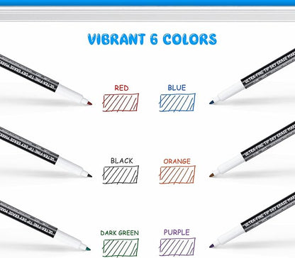 maxtek Dry Erase Markers Ultra Fine Tip, 0.7mm, Low Oror, Extra Fine Point Dry Erase Markers for Planning Whiteboard, Calendar Boards, 6 Count