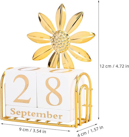 SUPVOX Wooden Block Calendar for Desk Daily Desktop Perpetual Calendar Wood Month Date Display Blocks Farmhouse Desk Accessories for Home Office Decor Reusable Yearly Sunflower Design