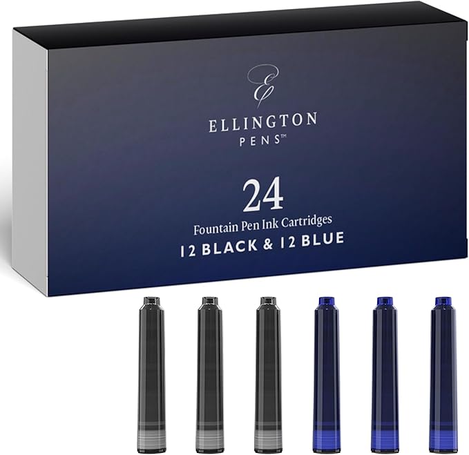 Blue Fountain Pen Ink Refills - 24 Pack Blue International Standard Size Cartridges - Premium Quality & Non-Toxic - Long-Lasting Ink