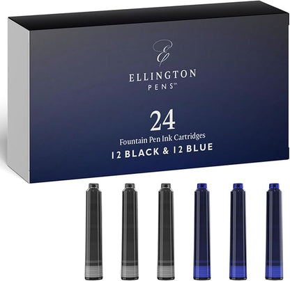 Blue Fountain Pen Ink Refills - 24 Pack Blue International Standard Size Cartridges - Premium Quality & Non-Toxic - Long-Lasting Ink