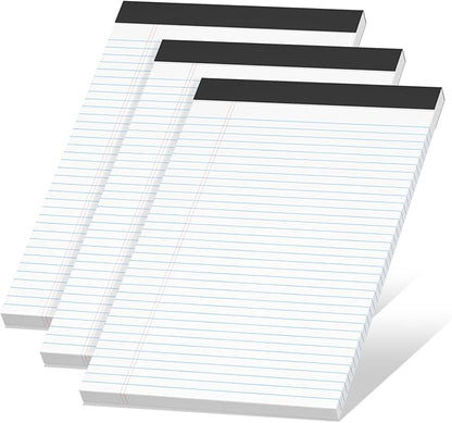White Legal Pads 8.5 x 11 Narrow Ruled, 3 Pack Notepads College Ruled Pads of Paper With Sturdy Back 37 Lines 70 GSM Paper, Writing Note Pads 30 Sheets Per Writing Pad for Taking Notes, Reminders
