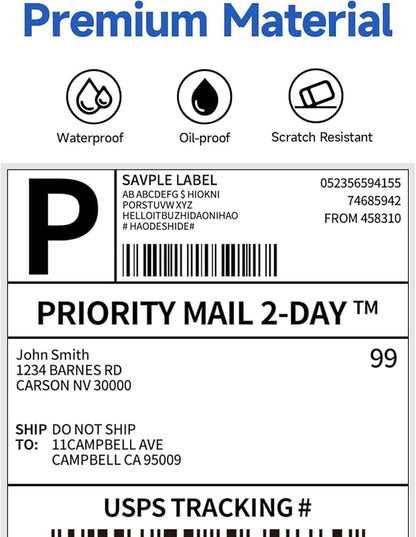 Phomemo Shipping Labels - Packs of 500 4X6 Per Fan-Fold Label Compatible with Phomemo 241bt, D520BT, B246D Label Printer, Thermal Labels for Address, Mail, Product Logo Labels, Commercial Grade, White
