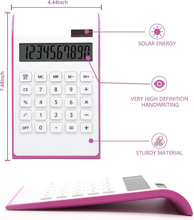 Hot Pink Calculator,UPIHO Hot Pink Office Supplies and Accessories, 10 Digits Solar Battery Basic Office Calculator, Desktop Calculator with Large LCD Display, Gifts for Coworkers