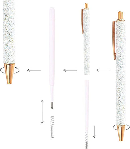 9 Pcs Fancy Pens for Women Glitter Colorful Ballpoint Pens Metal Retractable Pens Black Ink Medium Point 1.0 mm Pretty Cute Sequins Pens Journaling Pens for Women Girls (Classic style)